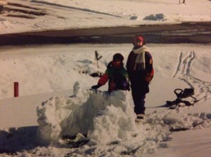 Me and Alicia, in the early 90s. Yes, that is a one-piece neon snowsuit.